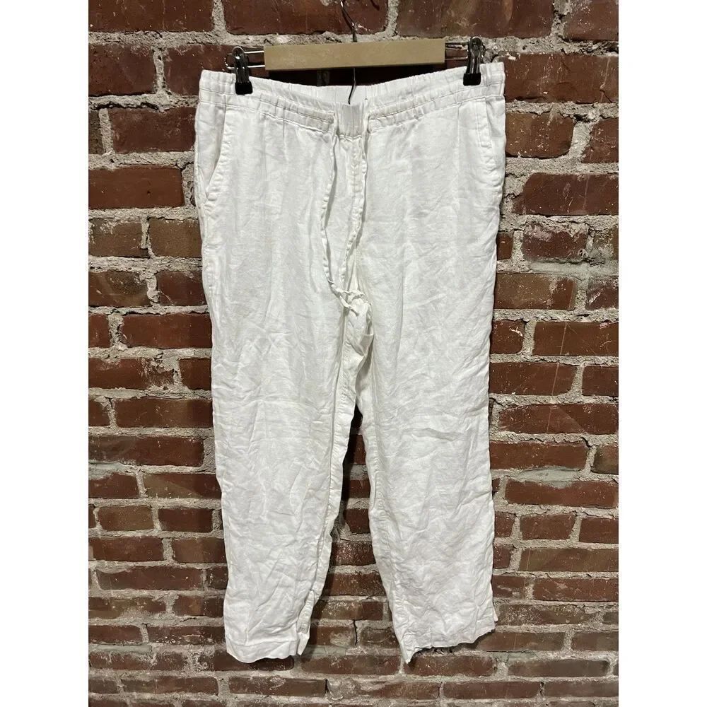 Charter Club Womens White Pullon Linen Pants Cropped Size Medium